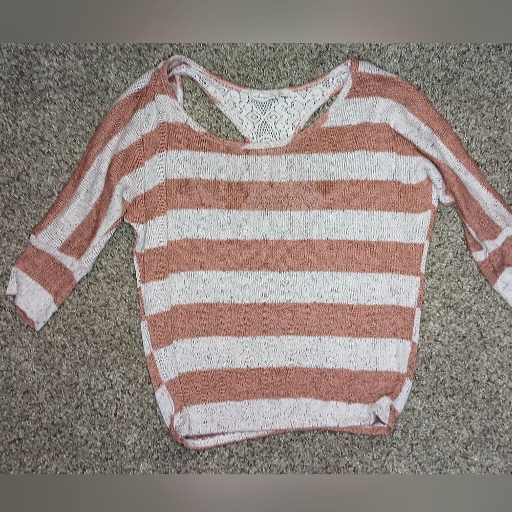 American Rag Women's Striped Crew Neck Sweater - Peach and Cream Size XS